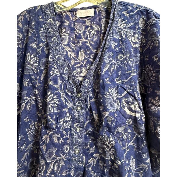 Nesara 100% Organic Cotton Purple Floral Caftan Dress- Oversized Medium - Picture 3 of 7